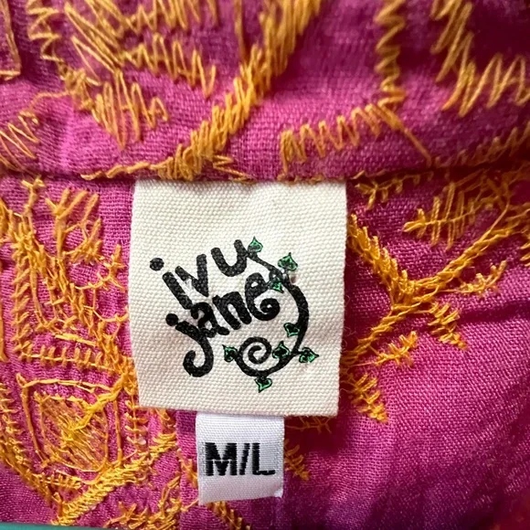 Beautiful vibrant pink blouse w/ orange embroidery. Fits more like an ***XL***. - Picture 2 of 3